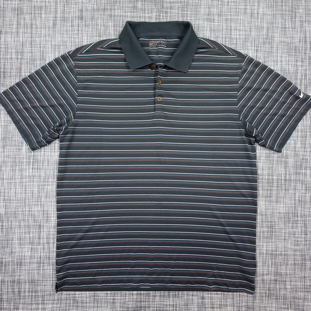 Nike Golf Mens Fit Dry Polo Shirt XL Dark Gray Striped Polyester Short Sleeve